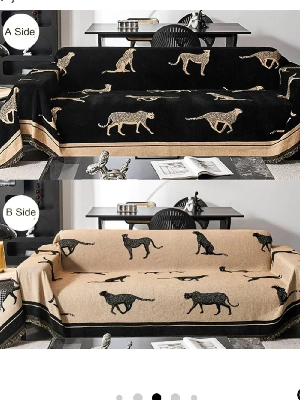 NEW Leopard Chenille Sofa Throw Blanket - Black and Beige